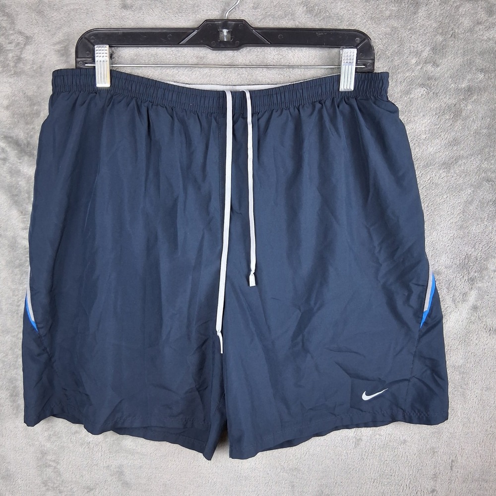 Nike FIT Running Shorts Mens XL Navy Blue Zipper Pocket Lined Drawstring